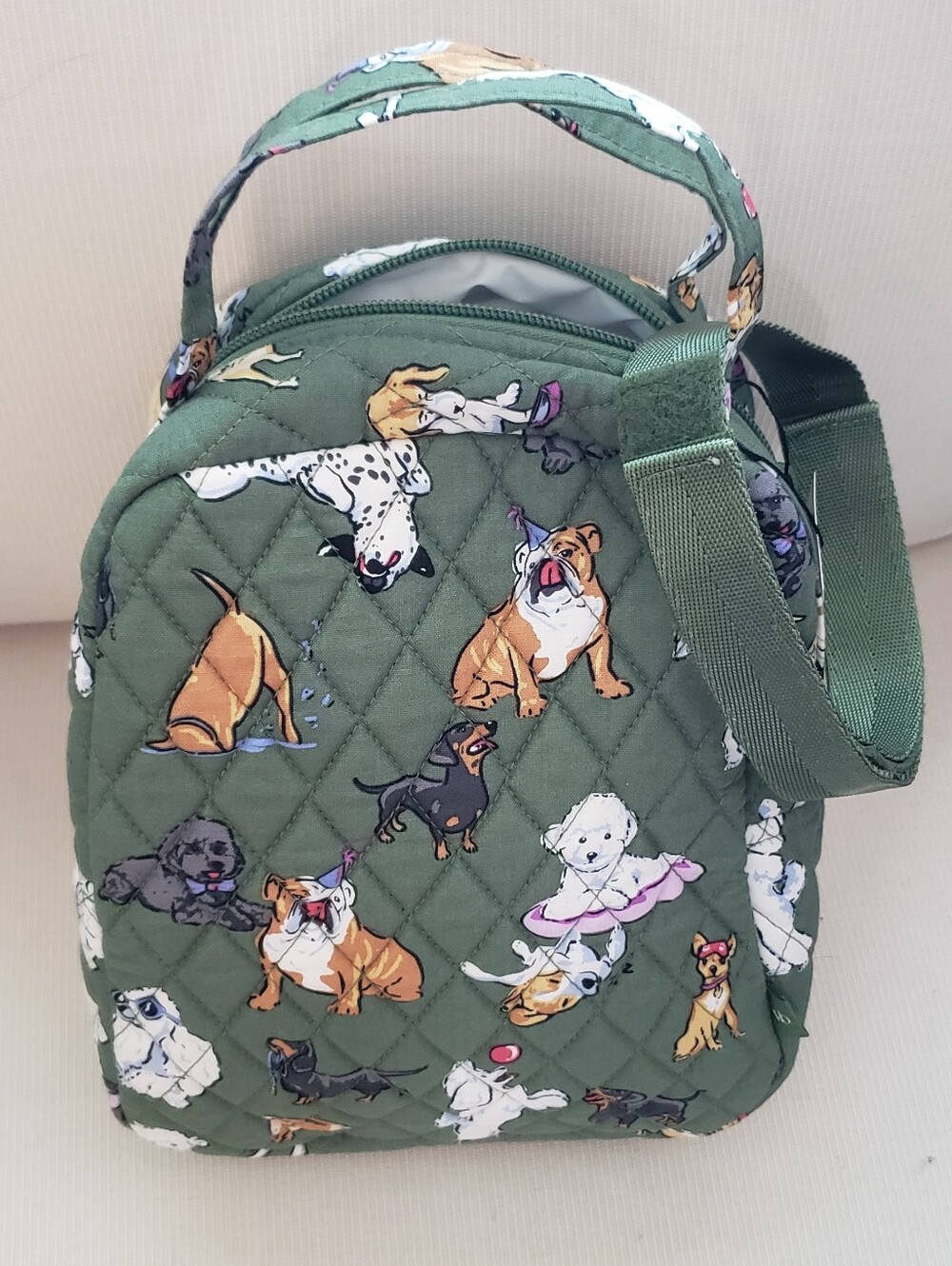 Vera Bradley Quilted Dog-Print Pet Lunch/Snack Tote in Olive Green